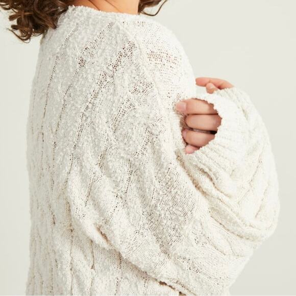 Altar'd State Taupe Lightweight Cable Knit Slouchy Sweater Fishermancore - Small - Picture 7 of 8